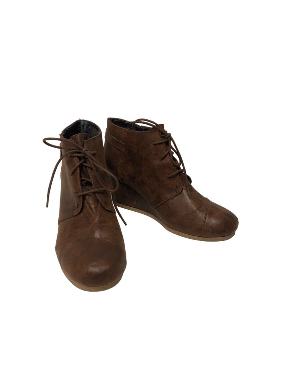 Maurices Ankle Boots Womens Size 11 Brown Faux Leather Lace Up Wedge Shoe